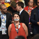 A supporter of former Democratic presidential candidate Bernie Sanders stands in silent protest during Day 1 of the Democratic National Convention at the Wells Fargo Center in Philadelphia July 25, 2016.
NICHOLAS KAMM/AFP/Getty Images